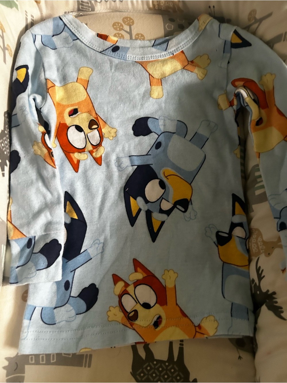 Lucy Light Blue Long Sleeve Tee with Cartoon Dogs